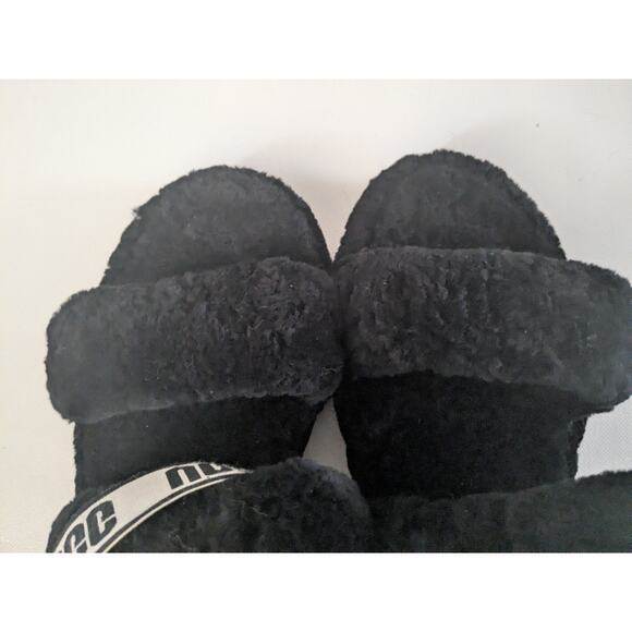 UGG Fluff Yeah Logo Slide Black Mocassin Slipper Women Sz 10 - Picture 8 of 9